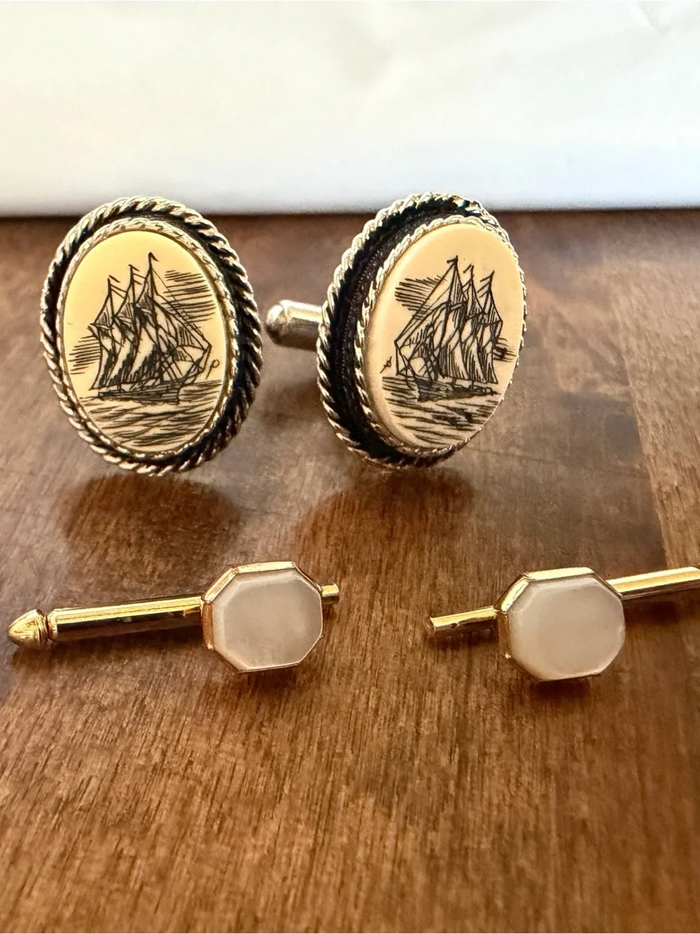 Classic Silver and White Nautical Cufflinks plus 1 more set- Men's Accessories